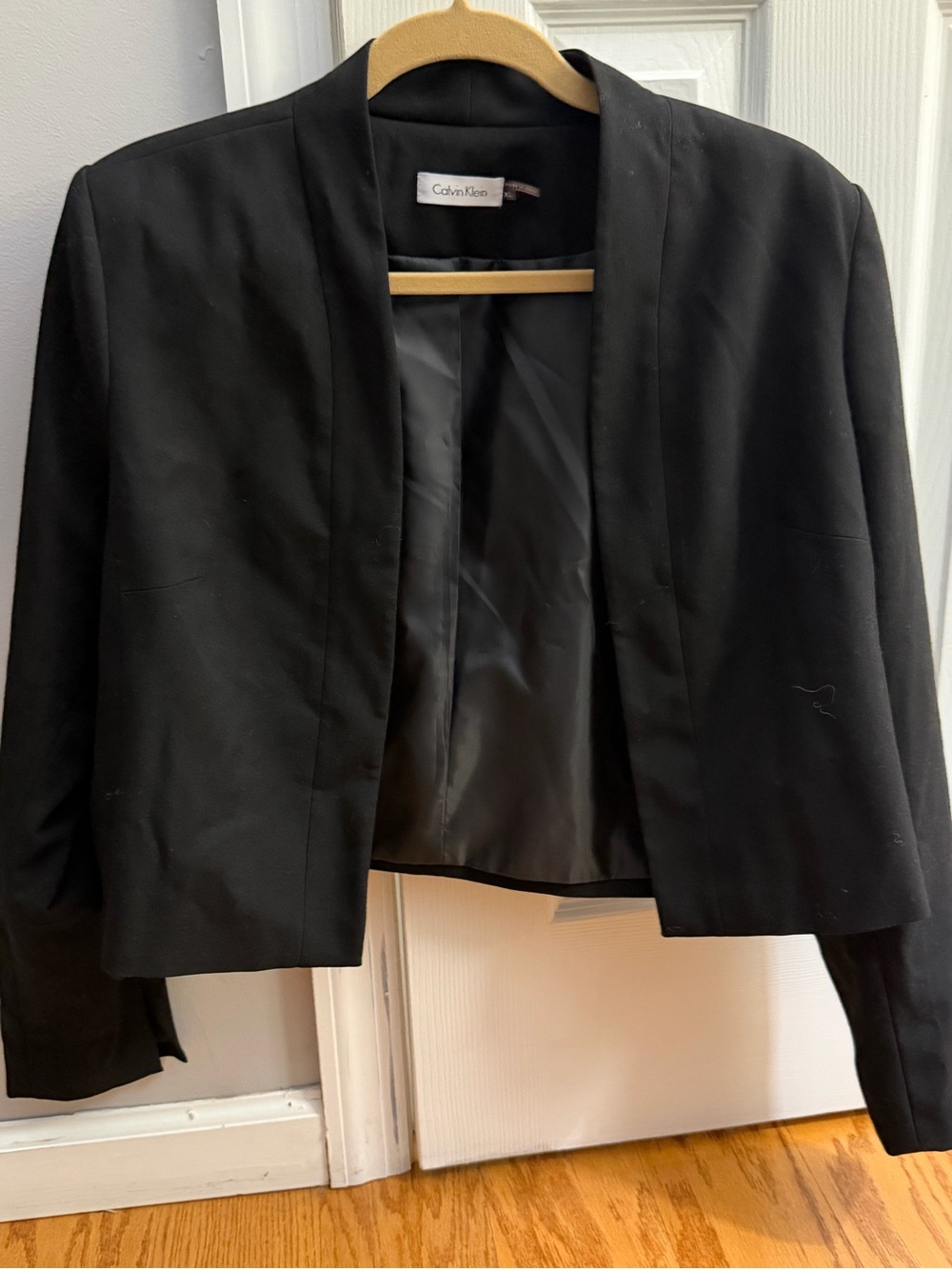 Calvin Klein Black Cropped Open-Front Blazer